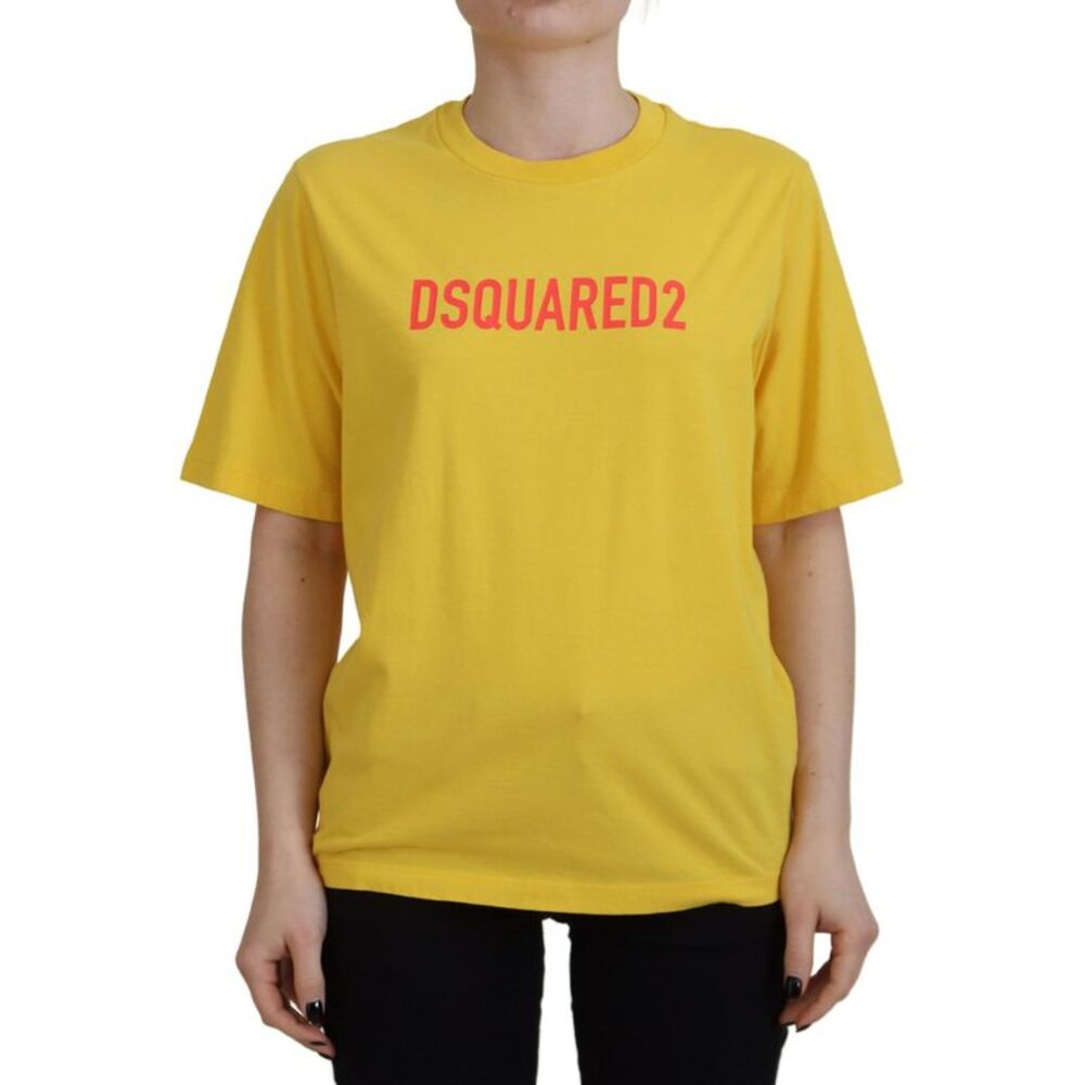 Dsquared² Yellow Logo Print Cotton Crewneck Easy Tee Women's T-shirt
